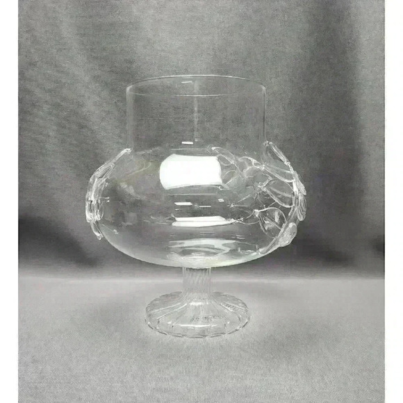 Anthropologie Dolce Candy Jar Footed Clear Hand Blown Art Glass Leaves (No Lid) - Picture 2 of 5